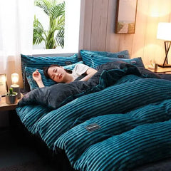 Puffy Duvet Cover Super Soft Plush Bedding Set Fall And Winter Thickened Plush Double Bed Cove