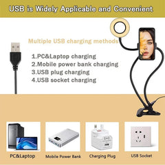 Universal Flexible Mobile Phone Holder with Selfie Ring Light Office Lazy Bracket Desk Lamp LED Light for Live Stream Fill Light