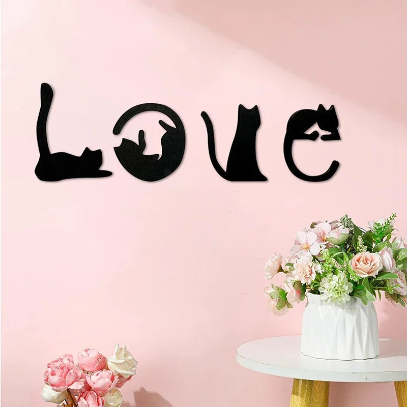 Black Cat Wooden Wall Art – Love-Themed Home Decor for Cat Lovers