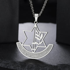 LIKGREAT Hexagram IDF Symbol Necklace Women Men Star of David Chai Pendant Jewish Stainless Steel Jewelry
