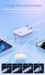 New 500000mAh Mini Power Bank Built-in 4 Cables Large Capacity Super Fast Charging External Battery for IPhone Samsung