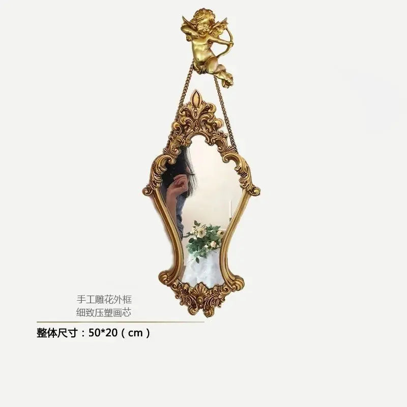 Vintage Carving Wall Mirrors Home Room Decoration Makeup Mirror Living Room Bedside Decoration Ornament Home Frame Picture Gifts