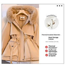 Fleece Lined Hood Down Jacket Winter Coat for Women Warm Drawstring Padded Parkas Korean Casual Streetwear Female Puffer Outwear