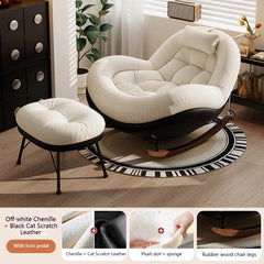 Modern Single Rocking Chair with Headrest Living Room Bedroom Cozy Chenille Lounge Chair Home Office Soft Relaxing Accent Chair Bar Stools & Counter Stools Kitchen & Dining Furniture