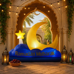 7FT Ramadan Mubarak Inflatable Blue Crescent Decor Yellow Star Islamic Holiday  Decorative Supplies Ramadan Inflatable For Yard