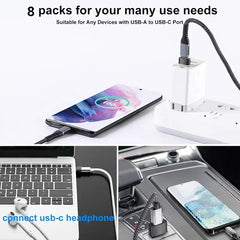 8pcs USB to USB C Adapter, USB Type C Female to USB Adapter, Micro USB to USB C Female Male Converter Connector, for Laptop Car