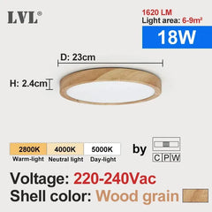 Home Decor LED Ceiling Light Wood Grain & White 3 in 1 Lighting Colors Home Lighting Kitchen Bedroom Bathroom Round Flush Ceiling Lamp