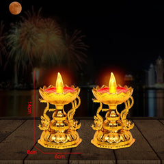 Pair Electric Thailand Candle & Candlestick 2AAA RICH Wealth Eternal Lamp Butter lamp For Buddhism Festival  Chinese New Year Home Decor