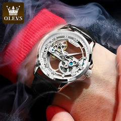 OLEVS 6661 Mens Watch Luxury Automatic Mechanical Watch Waterproof Luminous Leather Strap Watch Watches For Men Box Original