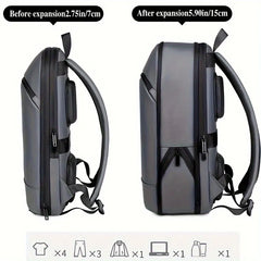 One men's plain business backpack with a luggage strap for commuting.