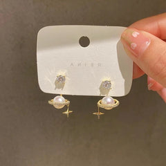 14K Gold Zircon Pearl Twist Stud Earrings for Women