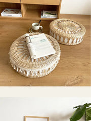 Nordic Round Woven Ottoman Small Mobile Footrest Stool