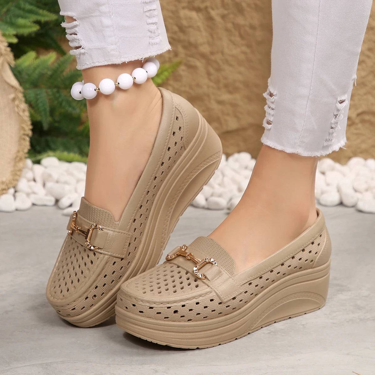 Women’s Breathable Wedge Sneakers Non-Slip Thick Sole Shoes