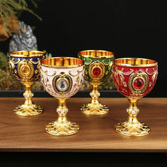 1Pc Timeless Embossed Metal Chalice Goblet Vintage Wine Champagne Liqueur Cup Perfect For Bars Restaurants Home Decor.