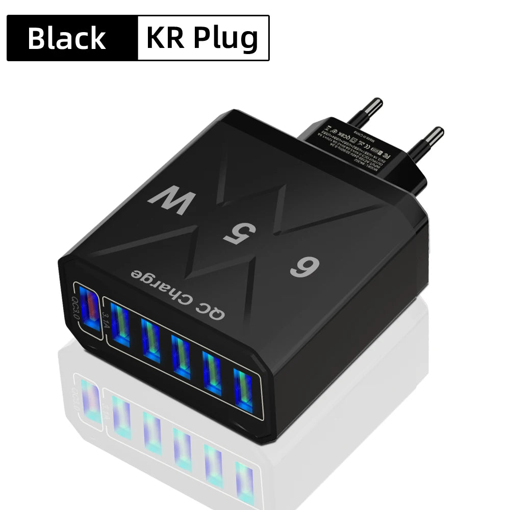 65W 6-Port Fast Charger – QC3.0 Travel Adapter