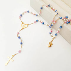 Y Shape Beads Chain Gold Color Stainless Steel Virgin Mary Cross Rosary Pendant Long Necklace Women Girls Jewelry Spiriti Pray