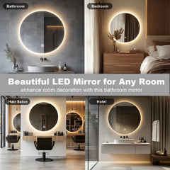 60*60cm Smart Bathroom Mirror LED Lights Wall Mounted Mirror 3 Colors Memory Stepless Dimmable Waterpoof Touch Switch Hardwired
