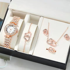 Luxury Women’s Diamond Steel Band Watch & Bracelet Set