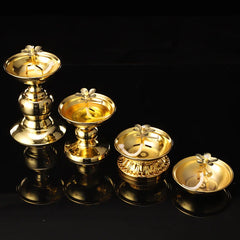Golden Oil Lamp For Buddha With Glass Windproof Cover,Metal Buddhist Lantern Burner,Religious Candlestick Item