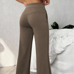 Women's Plain Loose Straight Leg Pants, Wide Leg High Waist Sporty Casual Sweatpants with Pockets, Comfortable Daily Wear Casual