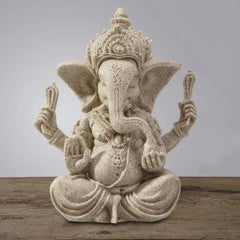Sandstone Ganesha Buddha Elephant Statue Sculpture Handmade Figurine Miniatures Home Decoration Accessories Desk Crafts