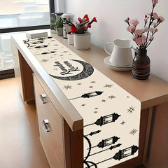 1PC Ramadan Islamic  Table Runner  - Flat Print Arabic Calligraphy Design, Festive Decor for Kitchen Dining Table & Eid Party