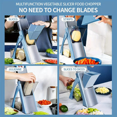 Safe Adjustable Vegetable Slicer - 4 Modes (Dicer, Julienne) Kitchen Chopping Tool (SkyBlue)