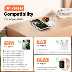 15W Wireless Chargers Magnetic 3 in 1 Foldable Stand Pad Dock Fast Charg Travel iPhone17 16 15 14 13 Pro Max Apple Watch Airpod