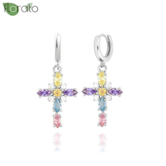 925 Sterling Silver Needle Fashion Cross Pendant Hoop Earrings for Women Vintage Gold Color Small Earrings Luxury Jewelry Gifts