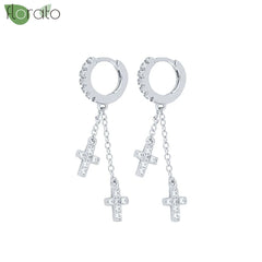 925 Sterling Silver Needle Fashion Cross Pendant Hoop Earrings for Women Vintage Gold Color Small Earrings Luxury Jewelry Gifts