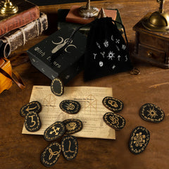 Mystic Witch Runes Set 13pcs Wooden Rune Stones with Symbols Altar Divination Tools Norse Viking Letters Healing Meditation Kit