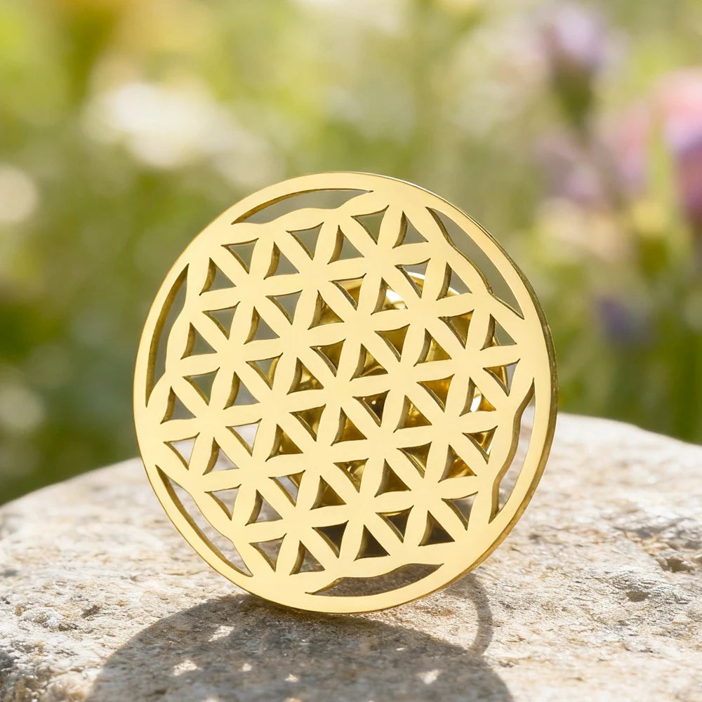 Dawapara Flower of Life Brooch Minimalist Sacred Geometry Spiritual Symbol Lapel Pin Protection Amulet Stainless Steel Jewelry