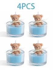 Scented Luxury Teddy Bear Soy Candle in Glass Jar with Ribbon, Creamy Pastel Gifts for Women, Bridal Shower & Holiday Favors
