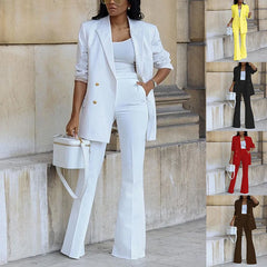 Women’s Solid Color Casual 2-Piece Wide-Leg Pants Set