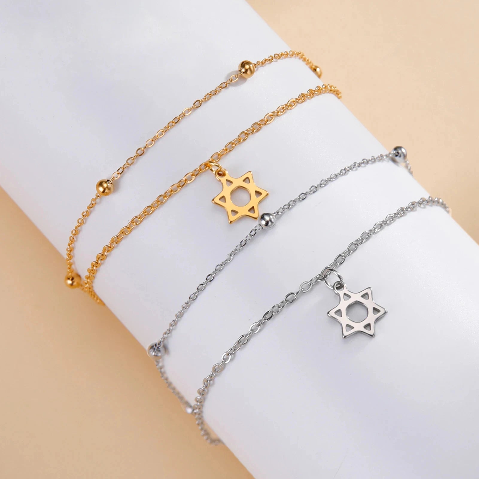EUEAVAN 1pc Star of David Bracelet Hexagram Jewish Stainless Steel Charm Bracelets for Women Vintage Judaism Jewelry Gifts