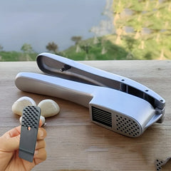 Garlic Press & Slicer 2 in 1 - Aluminium Garlic & Ginger Mincer and Slicer - with Slicing and Grinding - Kitchen Cooking Tools