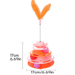 4-Layers Feather Cat Turntable with Fun Toy Ball and Playing Stick Interactive Cat Toy Tower Kitten Turntable Track Roller Balls Pet Shop