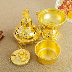 HTISOK Church Supplier High Polished Gold Plated Hanging Incense Burner Orthodox Censer Church Home Decoration Catholic Chalice