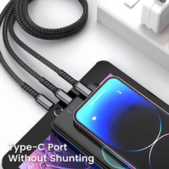 100W Fast Charging Cable Multi Charger Cable Nylon Braided Multiple USB Universal 3 in 1 Charging Cord Adapter with Type-C Micro