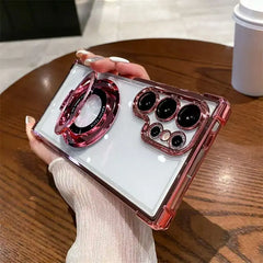 Transparent Electroplated Magnetic Stand Case Cover For Samsung Galaxy S26 S25 S24 S23 S22 S21 Ultra Plus FE A36 A35 A55 A54 A53