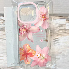 Pink Lily Flower Pattern Phone Case For iPhone 16 17 16e 15 14 13 12 11 Pro Max X XR XSMax 7 8 Plus SE2 Transparent Soft Cover