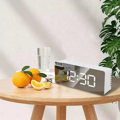 White LED Mirror Digital Alarm Clock – USB Desk Night Light