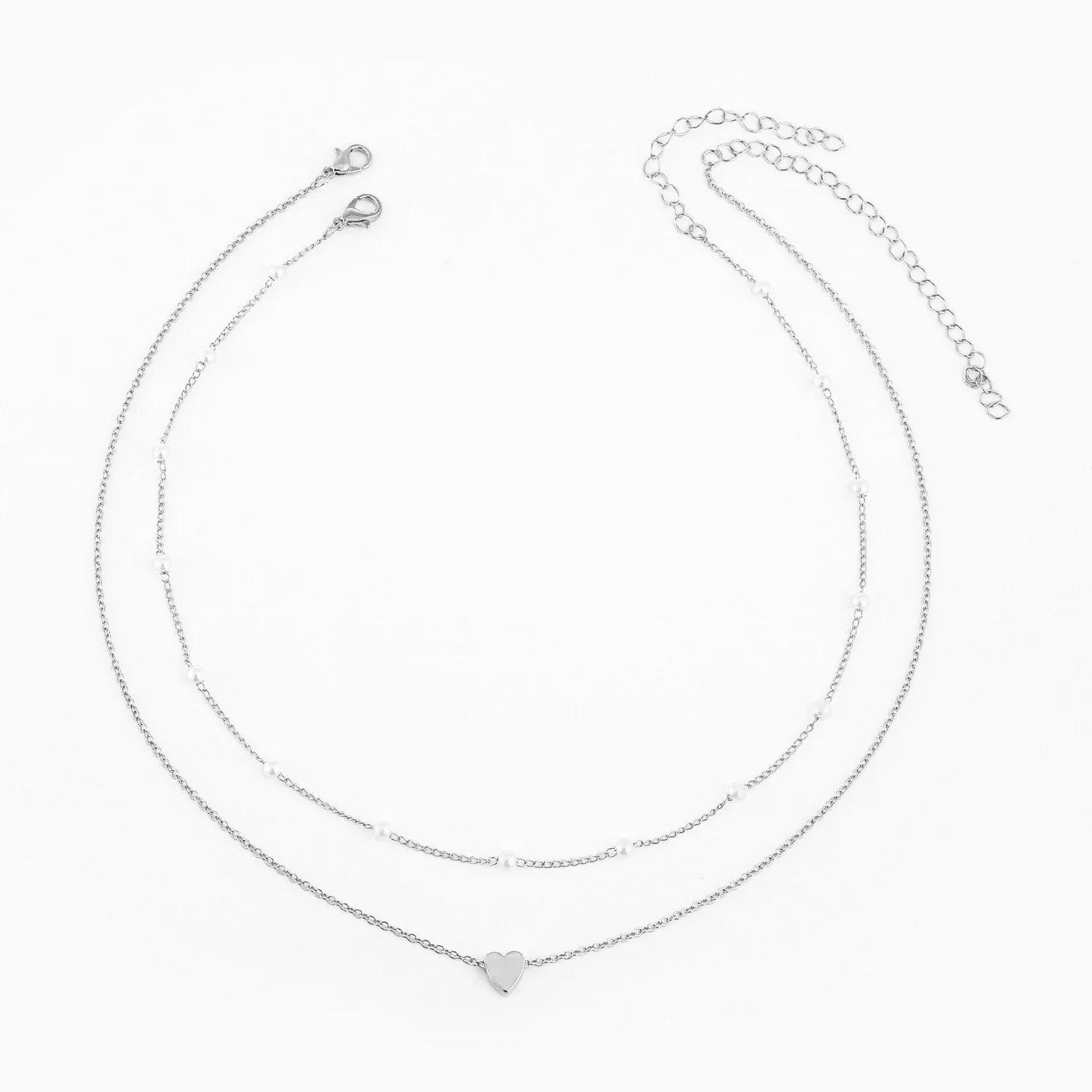 LATS Multilayer Pearl Cross Love Heart Pendant NecklaceGold Color Fashion Neck Chain Trend Jewelry