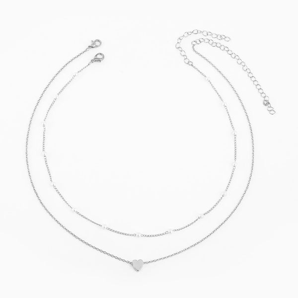 LATS Multilayer Pearl Cross Love Heart Pendant NecklaceGold Color Fashion Neck Chain Trend Jewelry
