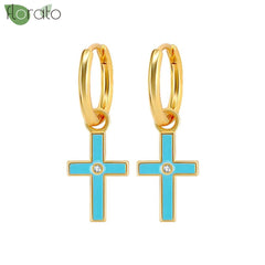 925 Sterling Silver Needle Fashion Cross Pendant Hoop Earrings for Women Vintage Gold Color Small Earrings Luxury Jewelry Gifts