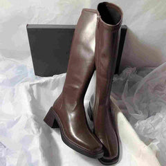 Vintage Thick Heel Women Knee High Boots Fashion Side Zippers Shoes Autumn Winter Ladies Concise Long Botas De Mujer Shoes