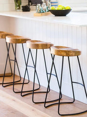 Nordic Home Solid Wood Bar Stools Front Desk Coffee Leisure Chair Iron Art High Bar Stools for Kitchen Stylish and Sturdy Kitchen & Dining Furniture