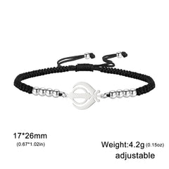 LIKGREAT Sikhism Adjustable Rope Bracelets for Women Men Stainless Steel Sikh Khanda Indian Pakistan Punjab Religious Jewelry