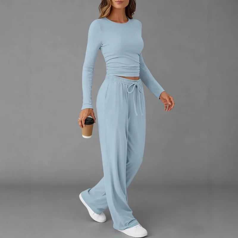 Women’s Casual Drawstring Long Sleeve Pant Set