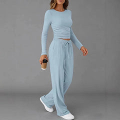 Women’s Casual Drawstring Long Sleeve Pant Set